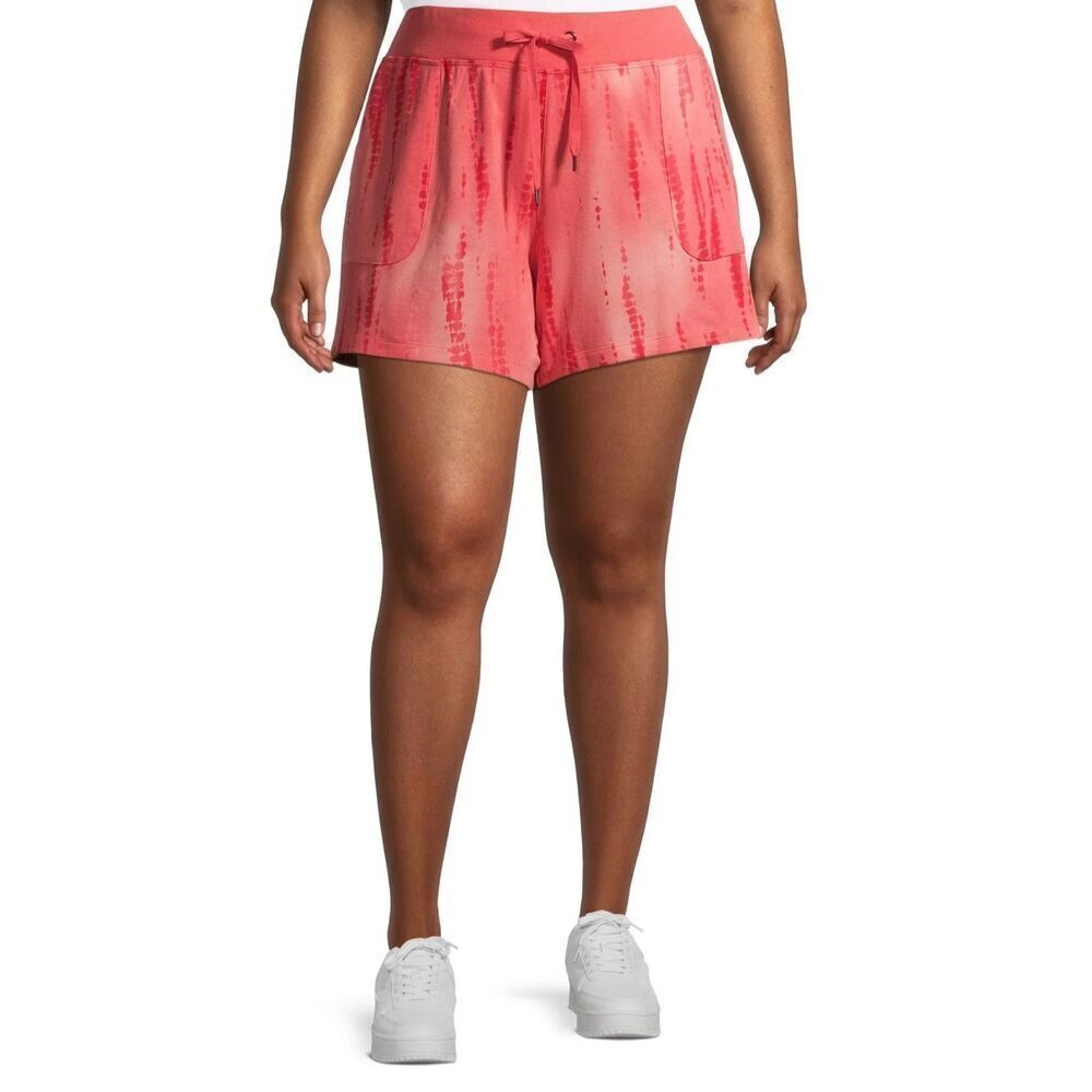 Terra & Sky Women's Knit Shorts Tie Dye Orange Red Drawstring Packets Sz 3X